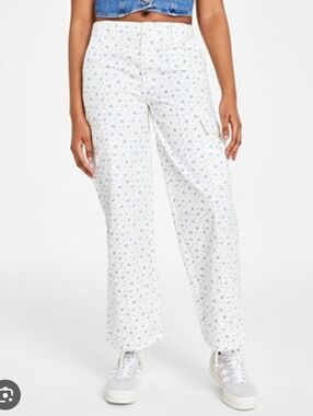 Levi's White Cargo Pants with Light Blue Floral Print